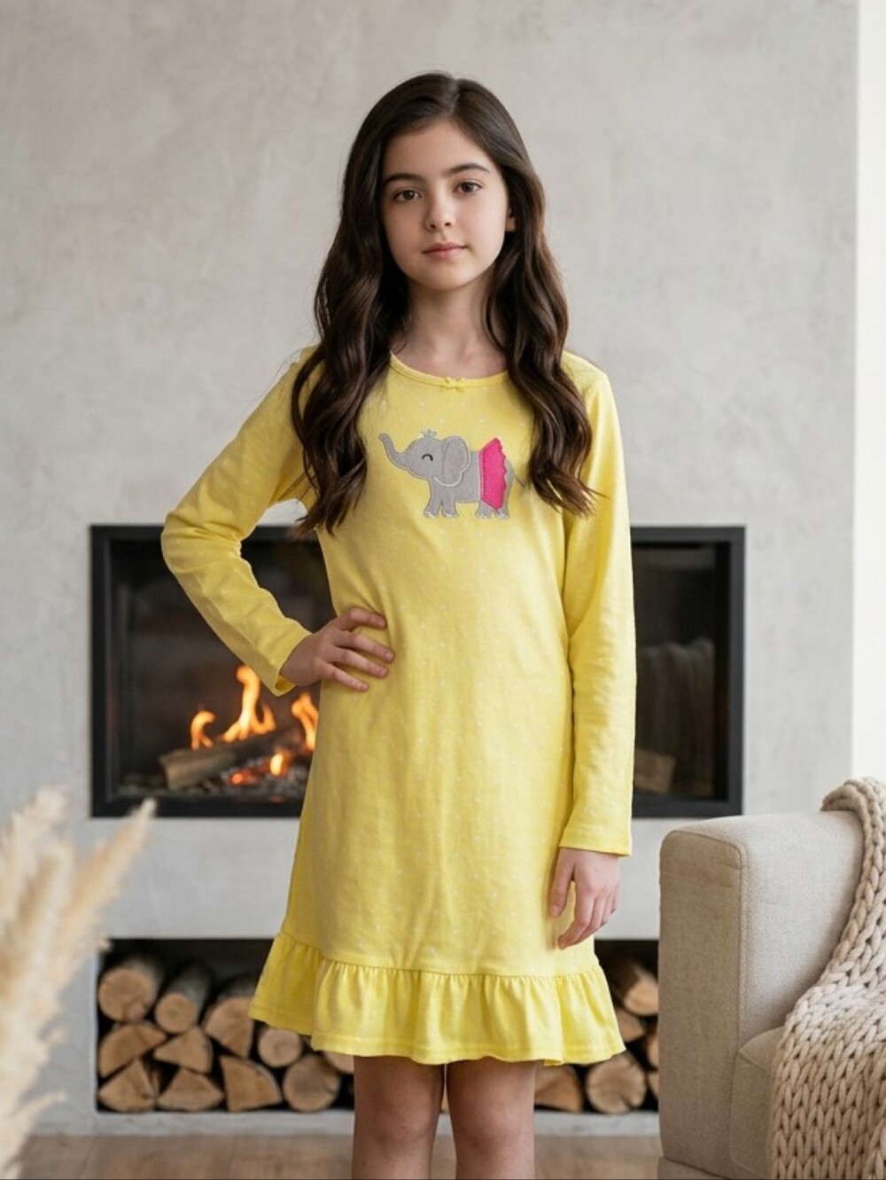 Carter's Elephant Nightgown Girls L 10 12 Yellow Polka Dot Ruffle Sleep Gown Pjs